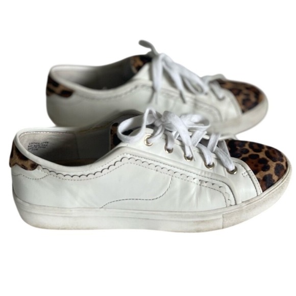 Ann Taylor White Leather Leopard Print Haircalf Fashion Sneaker Women's Sz 8.5 - Picture 3 of 8
